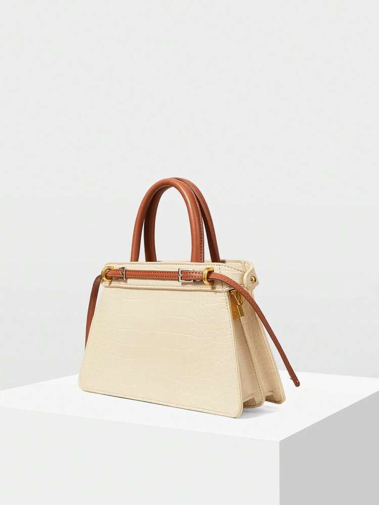 LADIES HANDBAG, EXQUISITE CONTRASTING BUCKLE COMMUTER BAG