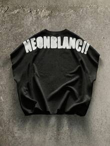 NEON BLANC Camiseta de punto de cuello redondo con estampado de letras, adecuada para el verano - Negro - Ver 1