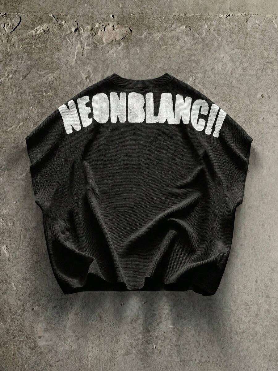 NEON BLANC Camiseta de punto de cuello redondo con estampado de letras, adecuada para el verano - Negro - Ver 1
