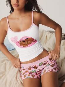 SCOOBY-DOO X SHEIN Women's Cartoon Print Camisole And Shorts Pajama Set - Baby Pink - View 8