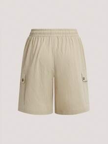 Driftmere Quần short nam màu trơn dây rút eo 100% cotton, quần short cargo thường ngày Ngày của Cha – Hướng dẫn quà tặng Ngày của Cha - Màu Khaki - Xem 2
