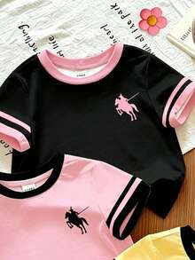 3pcs/Set Girls Toddler Digital Print Short Sleeve Round Neck T-Shirts, Spring/Summer - Multicolor - View 3