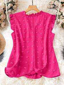 DreamSkyne Blus Wanita Ukuran Besar Model V-Neck dengan Hiasan Rumbai, Kasual, Serbaguna untuk Pemakaian Sehari-hari - Hot Pink - View 2