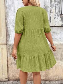Breezaya Plus Size Lantern Sleeve Tassel Lace Patchwork Dress - Lime Green - View 2