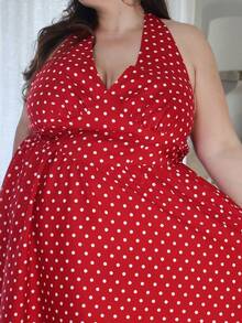 Pretty and Ole Summer Women's Elegant Off-The-Shoulder V-Neck Tie-Shoulder Polka Dot Swing Dress, Vintage French Chic Casual Vacation Dress With Cinched Waist Party - Multicolor - View 5