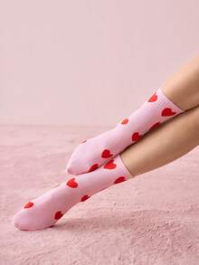 Bonmuse Calcetines tripulación con estampado de corazón, otoño - Multicolor - Ver 6