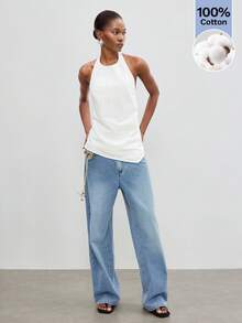 Maija White Summer Chic Women's Halter Neck Backless Tie Strap Top, Casual Basic Sexy Relaxed Fit Night Out Golf, Modest Urban Holiday Festival Vacation - White - View 5