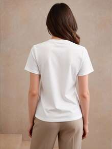 Anewsta Summer Casual Cute Leopard Print Cherry Graphic T-Shirt Everyday White Animal Print - White - View 2