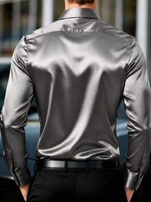 Manfinity Mode Men's Textured Design Business Casual Long Sleeve Shirt - Grey - View 2
