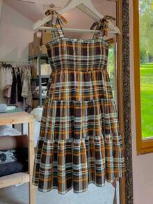 Flirla Utility Collar Short Sleeve Cinched Waist A-Line Casual Boho Dress Vacation Chocolate Brown Summer - Multicolor - View 1