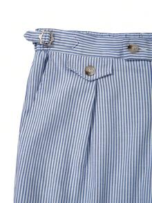 Manfinity Mode Men's Mature Modern Blue Striped Casual Suit Pants, Spring/Summer, Ceremony, Formal - Blue and White - View 4