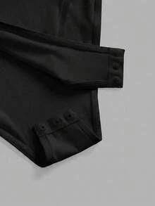 SHEIN BASICS 女款 95% 棉休閒端莊基礎極簡黑色針織圓領短袖連身衣，適合夏季日常、日間、辦公室與居家休閒穿著 - 黑色 - 查看 5