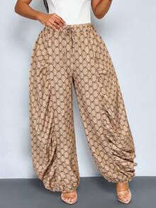 SOLERSUN Pantalones de mujer con estampado gráfico artístico vintage, elegantes, casuales, para ir al trabajo, de color albaricoque (floral aleatorio), para primavera/verano - Caqui - Ver 7