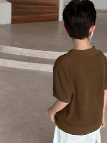 Dazy Kids Tween Boy Solid Color Single-Breasted Casual Versatile Everyday Knit Top Summer - Brown - View 2