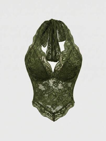 ROMWE Fairycore Women's Sexy Lace Halter Neck Camisole