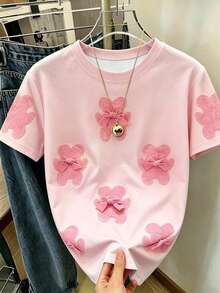 SHEIN 休闲蝴蝶装饰T恤，夏季 - 彩色 - 查看 3