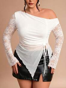 SHEIN BAE Plus Size Women Mesh Bow Top, Elegant Summer Holiday Party, Suitable For Valentine's Day, Birthday - White - View 6