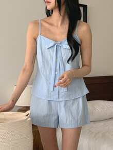 DAZY Women's Casual Comfortable Pajama Set Summer - Blue - View 6