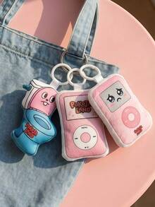 POKOJA LAND 1pc Aesthetic Retro Music Player & Character Plush Charm – Chic Precision Printed Details – Atmospheric Y2K Accessory For Bags – Sentimental Gift For Modern Creatives - Multicolor - View 1