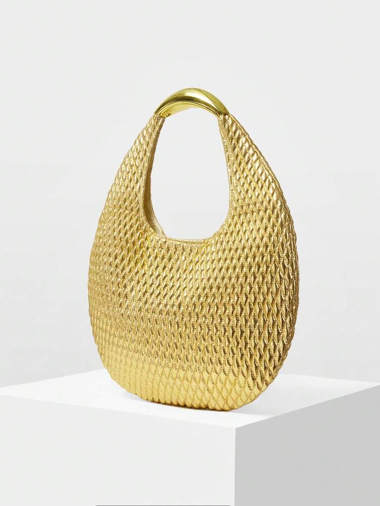 LADIES HANDBAG, EXQUISITE HARDWARE HANDLE, SHINY PARTY SHOULDER BAG.