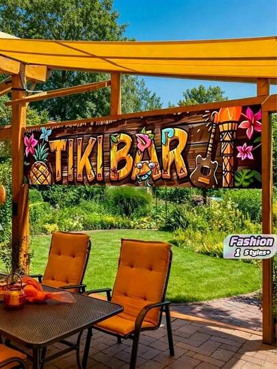 1pc-Polyester Tiki Bar Banner - Tropical Hawaiian Beach Theme Party Decorations - For Patio, Garden, Fence, Balcony, Welcome Home Event Multi-Purpose Indoor/Outdoor Hanging Sign - 200cm*50cm