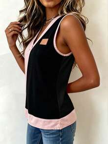 EMERY ROSE New Denim Effect Contrast Color Print Regular Fit Women Top - Red and Black - View 4