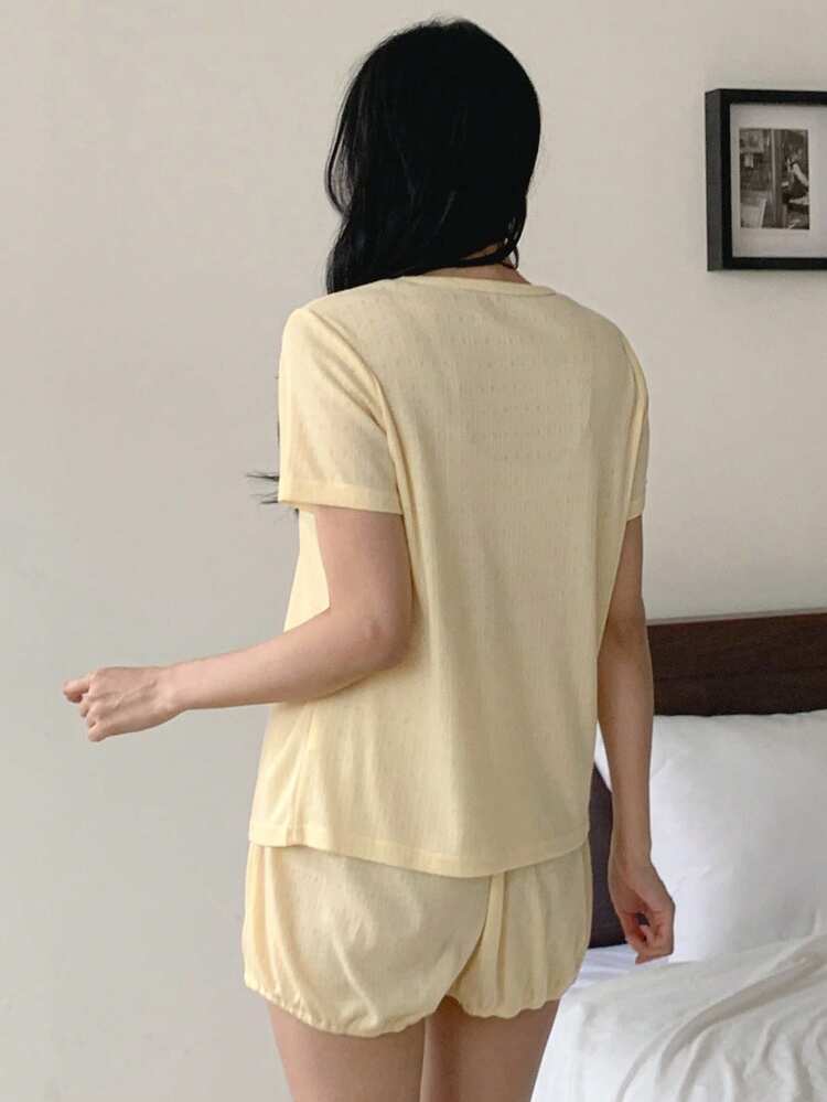 Summer Bear Print Comfortable Jacquard Knit Fabric Short Women Pajama Set