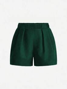 EMERY ROSE Plus Size Women's Solid Color Casual Loose Pocket Shorts - Dark Green - View 3
