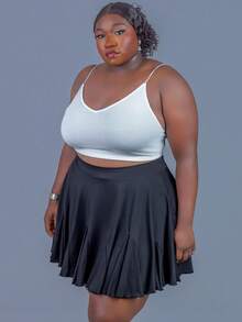 CurvyTilda Plus Size Black Casual Loose A-Line Skirt, Fashionable For Summer, Black Ruffle Skirt, Valentine's Day, For Hourglass Body Shape - Black - View 5