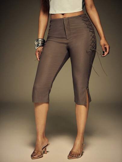 Denimoi Lace Up Side Capri Pant Sexy Pants Fashionable It Girl Capri Bottoms Vacation Outfits