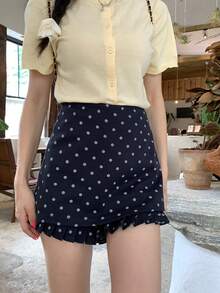 DAZY Women's Polka Dot Ruffle Hem Girlish Shorts - Royal Blue - View 9
