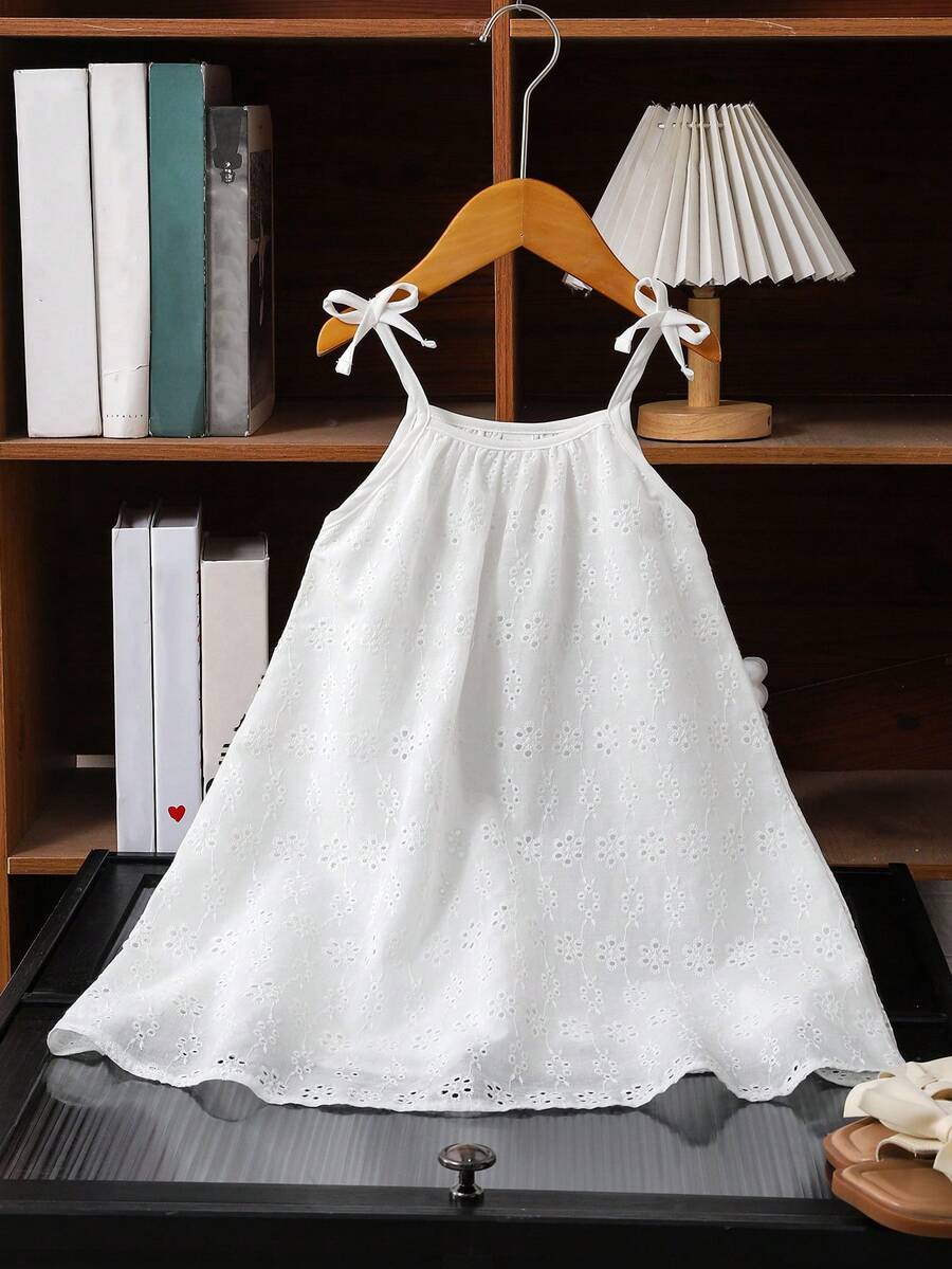 Vestido de tirantes de línea A con estampado floral casual/de fiesta para niñas (talla pequeña) - Blanco - Ver 1