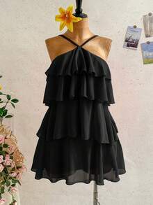 Soleia Đầm mini chiffon nhiều lớp xếp ly, màu trơn, thanh lịch, lãng mạn, thích hợp cho đám cưới, tiệc tùng, đi nghỉ mát, tiệc hoa, hẹn hò, ngày Valentine, lễ Phục sinh, lễ hội, tiệc trà chiều, đi biển, du thuyền, hoặc dạo phố. - màu đen - Xem 6