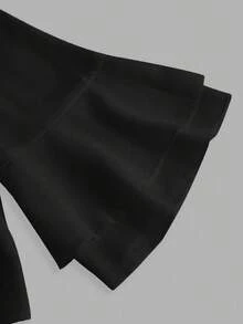 Qadelle Áo crop top tay dài buộc nơ phía trước màu trơn dành cho nữ, mặc thường ngày - màu đen - Xem 4