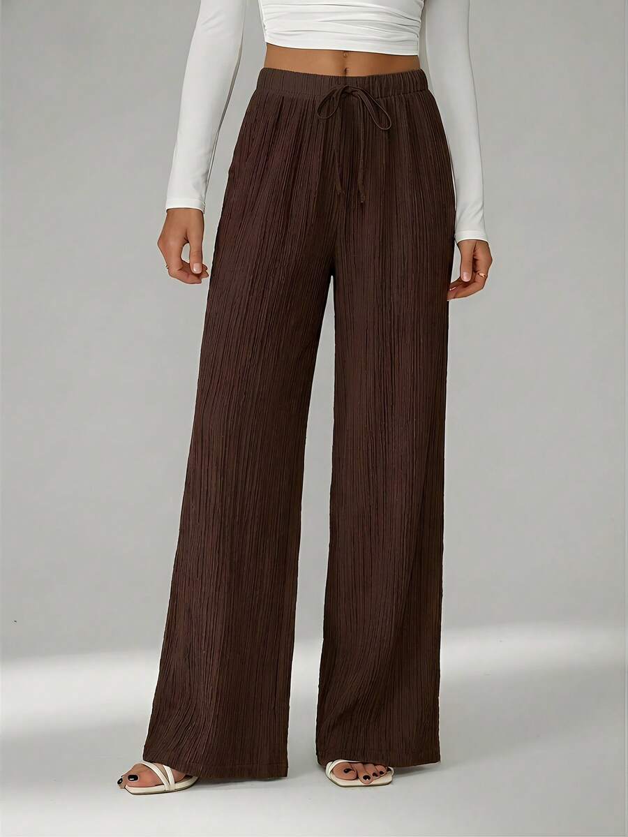 SHEIN Tall Loose Drawstring Waist Trousers In Textured Crinkle Fabric