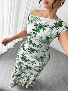 Celure Đầm nữ cỡ lớn thanh lịch, họa tiết hoa, eo bất đối xứng, dáng đuôi cá, thích hợp cho ngày Valentine. - màu xanh lá - Xem 6