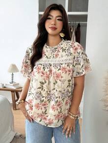 Vionelle Blusa de manga corta con cuello de volantes, talla grande, primavera/verano - Multicolor - Ver 5