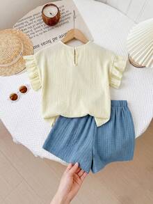 SHEIN Bộ 2 món áo thun và quần short dệt jacquard cho bé gái tuổi teen - Nhiều màu - Xem 2