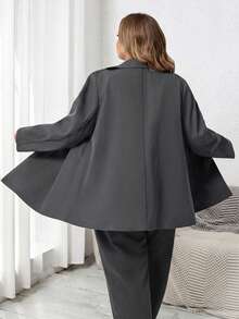 SHEIN CURVE+ Blazer de negocios casuales de unicolor talla grande - Gris Oscuro - Ver 2