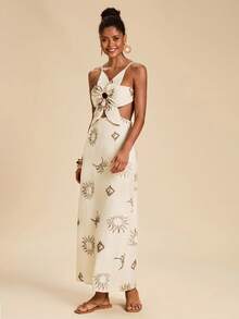 Travachic Women's Summer Vacation Beach Embroidered Backless Spaghetti Strap Dress - Apricot - View 5