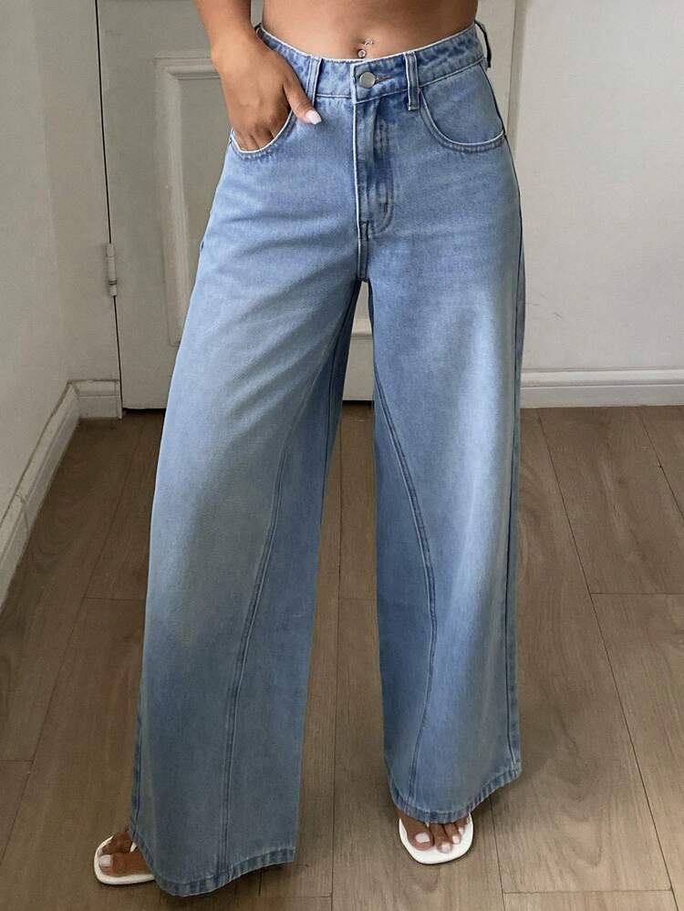 Women's Streaked Splicing Design Casual Loose Straight Leg Jeans