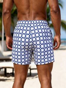Manfinity KASUA Men's Casual All-Over Print Beach Shorts - Blue and White - View 2