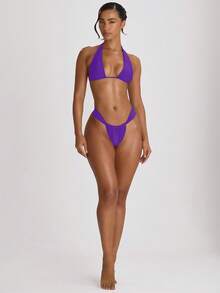 Musera Resort Thick Strap Ruched Cheeky Bikini Bottoms Swim Vacation Holiday Summer Travel Beachwear Basics Solid Colour Swimwear Resort Core - Purple - View 5