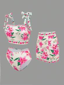Swim Oasis 女士夏季紧身随机印花性感三件套泳衣，适合海滩穿着 - 彩色 - 查看 3