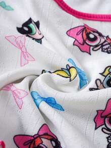 THE POWERPUFF GIRLS X SHEIN 女士蝴蝶结印花吊带背心和短裤睡衣套装 - 白色 - 查看 7
