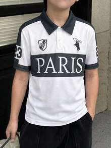SHEIN 1pc Tween Boy Breathable Mesh Fabric Polo Shirt,White Summer Casual School Back-To-School,Soft & Comfortable,Versatile Fashionable Style For Outings - White - View 1