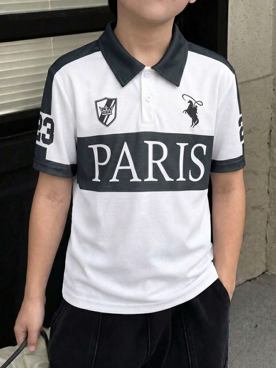 SHEIN 1pc Tween Boy Breathable Mesh Fabric Polo Shirt,White Summer Casual School Back-To-School,Soft & Comfortable,Versatile Fashionable Style For Outings - White - View 1