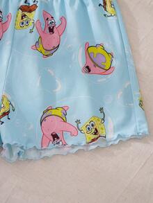 SpongeBob SquarePants | SHEIN 2pcs/Set Tween Girl Cartoon Print Cute Style Camisole Top & Shorts Pajama Set - Multicolor - View 4