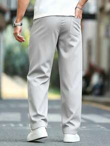 Manfinity CasualCool Men's Solid Color Drawstring Waist Pocket Casual Versatile Daily Wear Pants - Light Grey - View 2