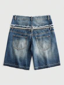 ROMWE MEN Street Life Quần short denim nam với cạp quần đính đá nhiều màu sắc. - Màu xanh lam - Xem 2